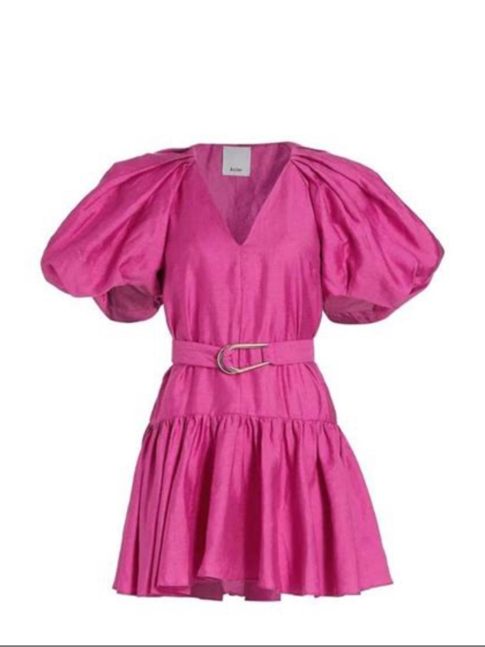 Acler Hot Pink Puff-Sleeve Belted Midi Dress